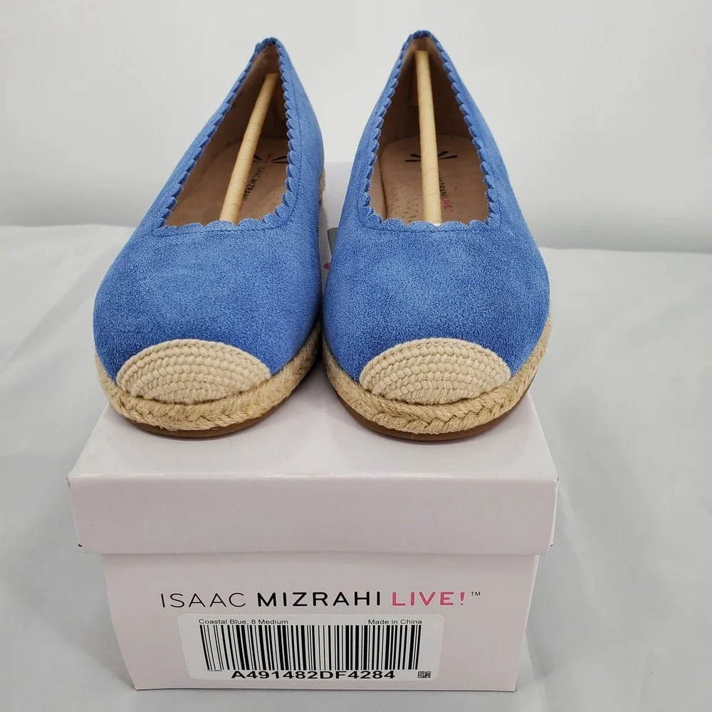 Isaac Mizrahi Live Womens 8M Espadrille‎ Flat Coastal Blue Suede New In Box